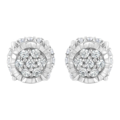 Sterling Silver 1/3 cttw Round-cut Diamond Floral Stud Earring (I-J Clarity, I3 Color)