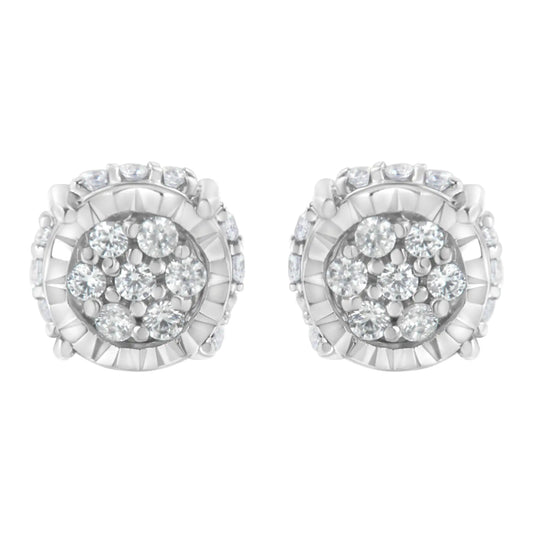 Sterling Silver 1/3 cttw Round-cut Diamond Floral Stud Earring (I-J Clarity, I3 Color)