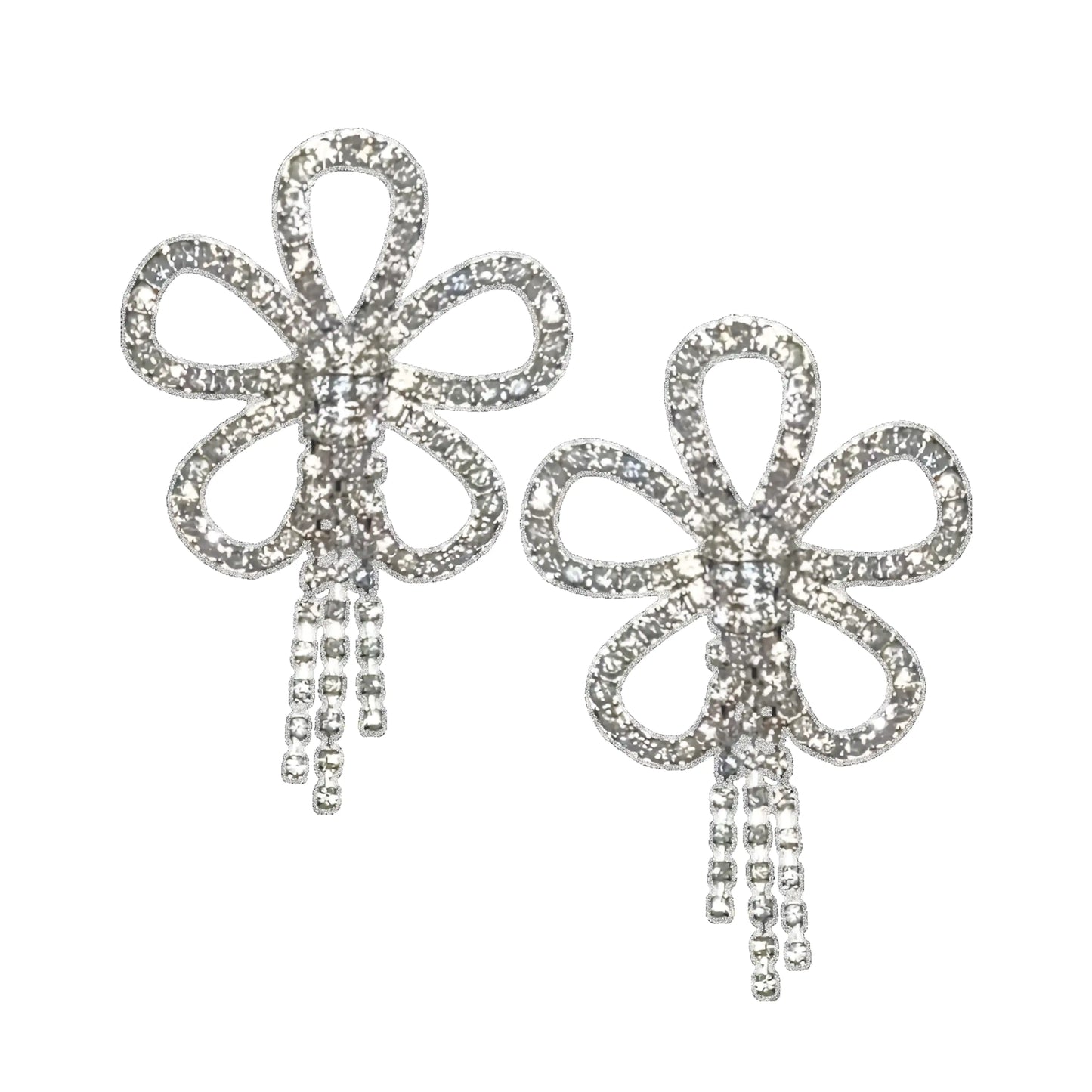 Crystal Rhinestone Fringe Flower Earrings - Elegant Floral Fringe Jewelry