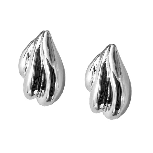 Sculptural Statement Stud Earrings- Silver Plated